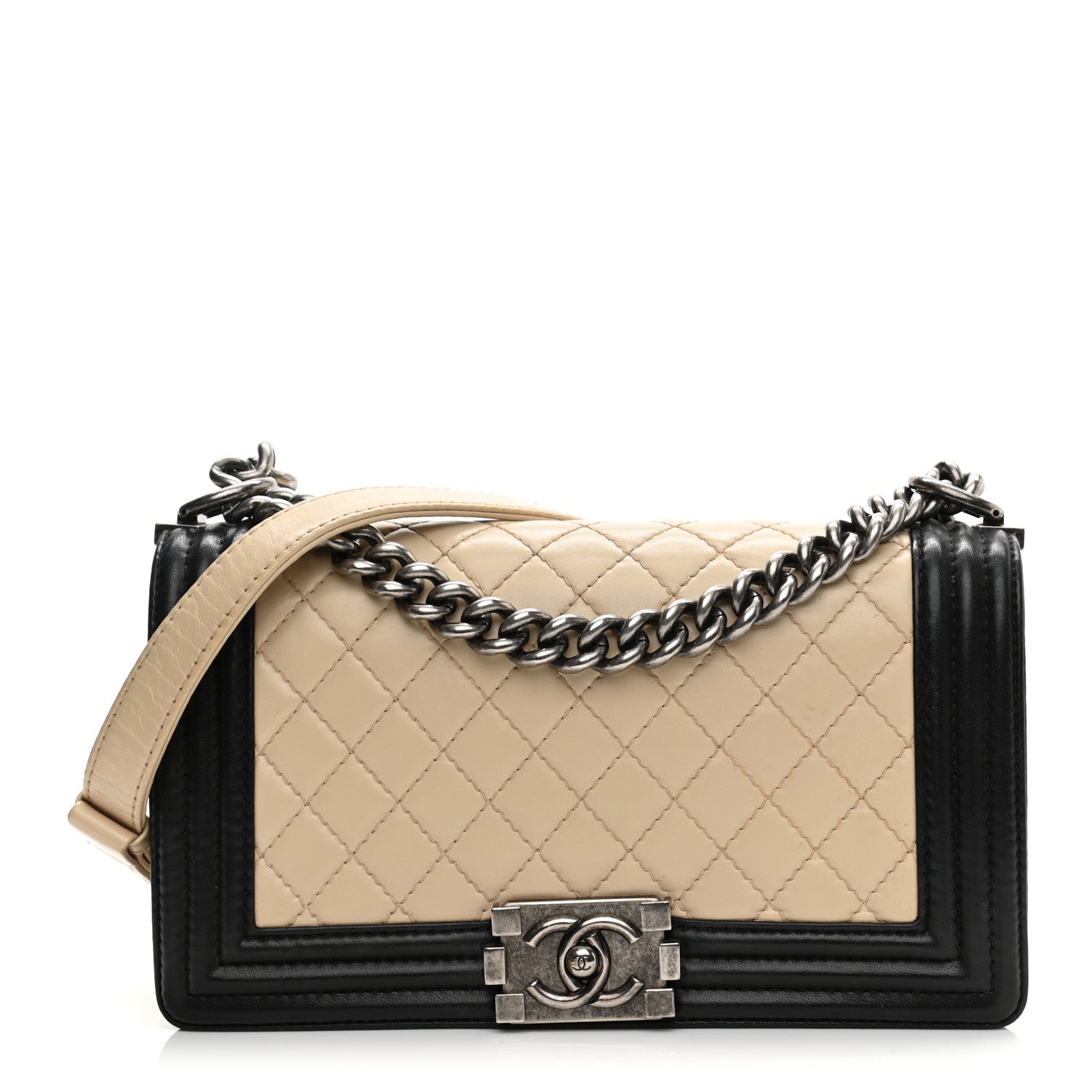 Chanel Lambskin Quilted Medium Boy Flap White Black 1 of 13