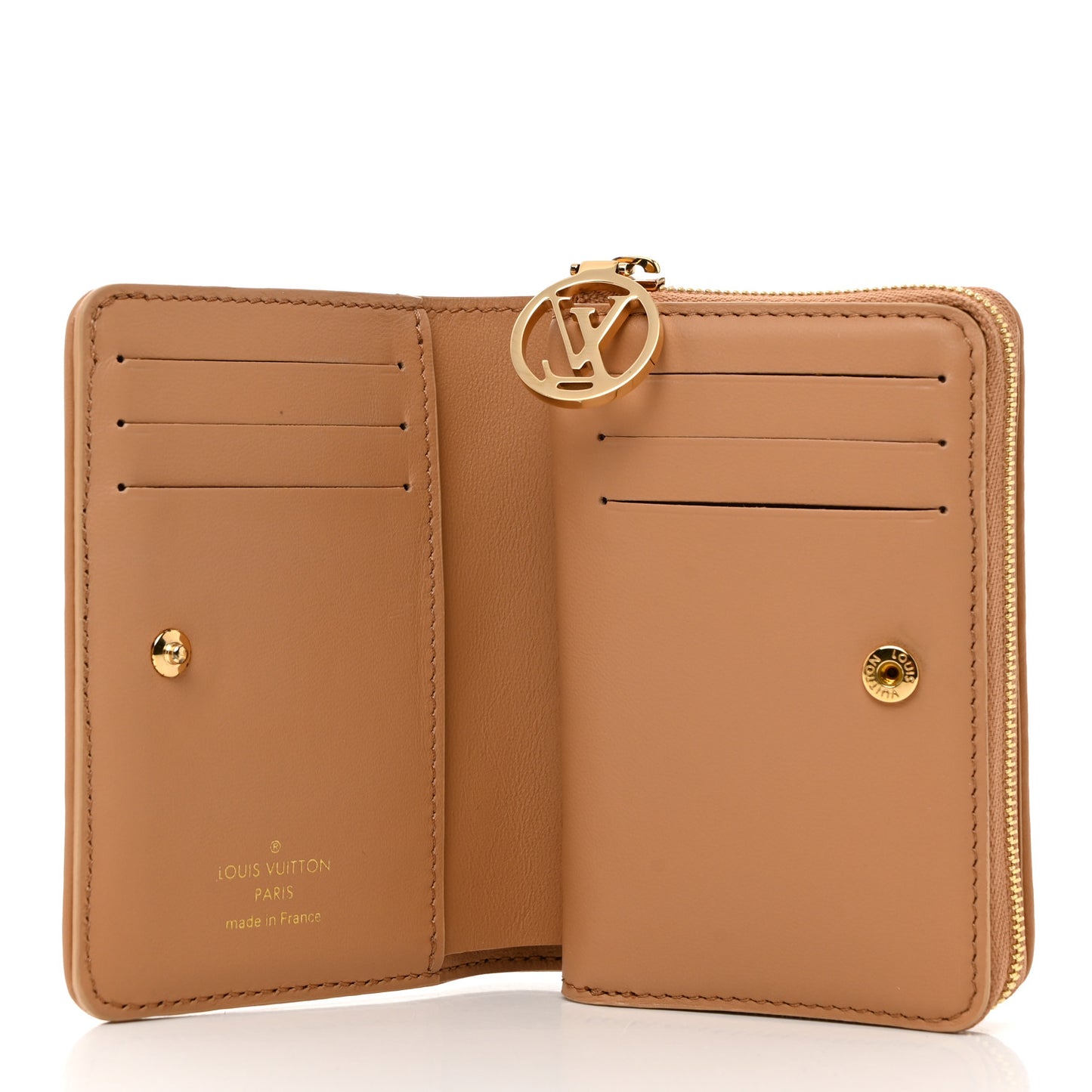 Lambskin Embossed Monogram Lou Coussin Wallet Camel