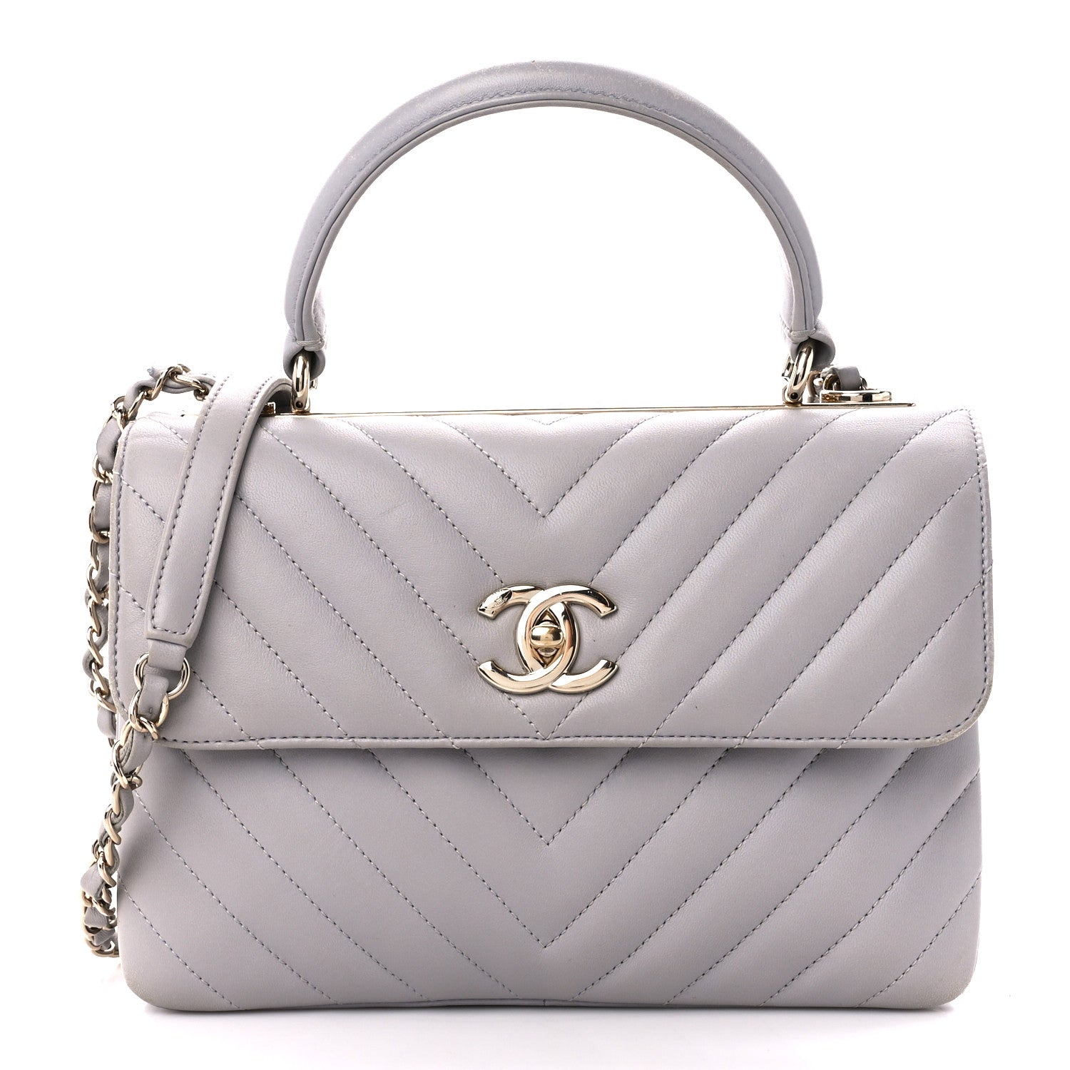 Chanel Lambskin Chevron Quilted Small Trendy CC Flap Dual Handle Bag Grey 1 of 10