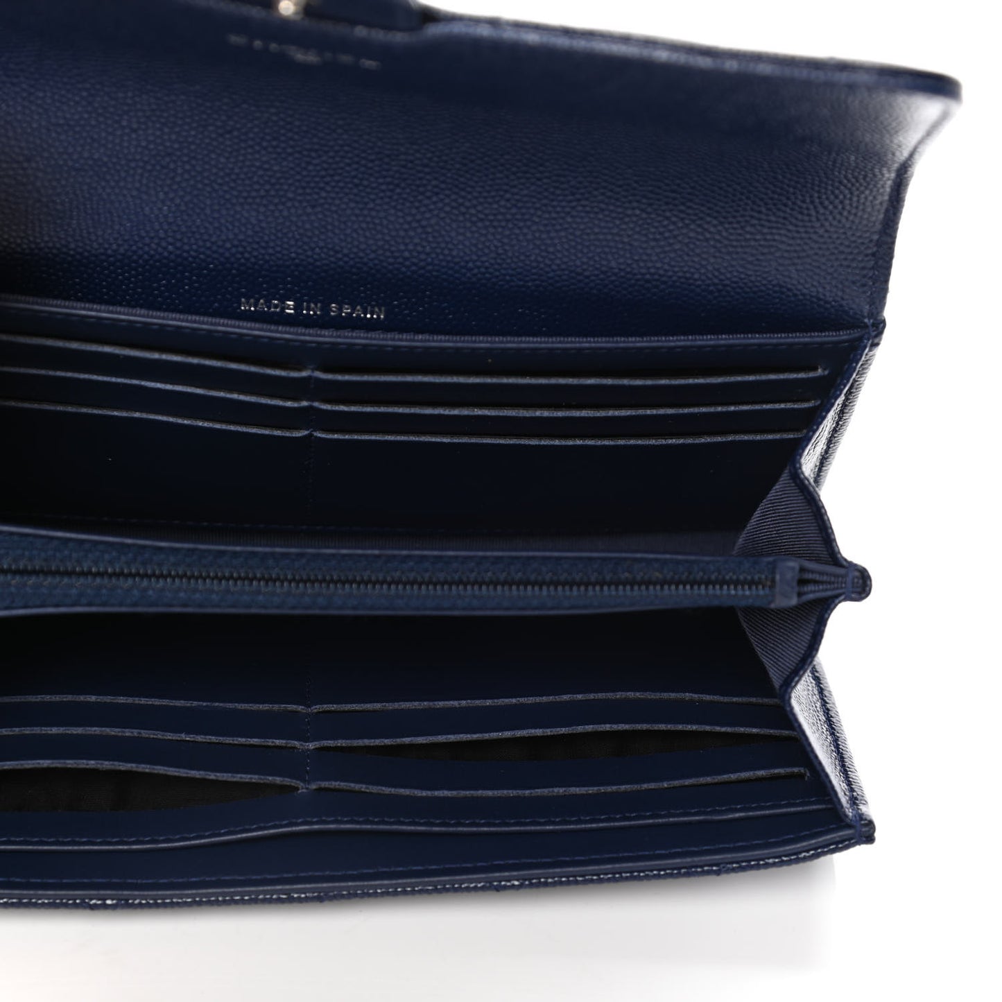 Caviar Quilted Large Gusset Flap Wallet Navy