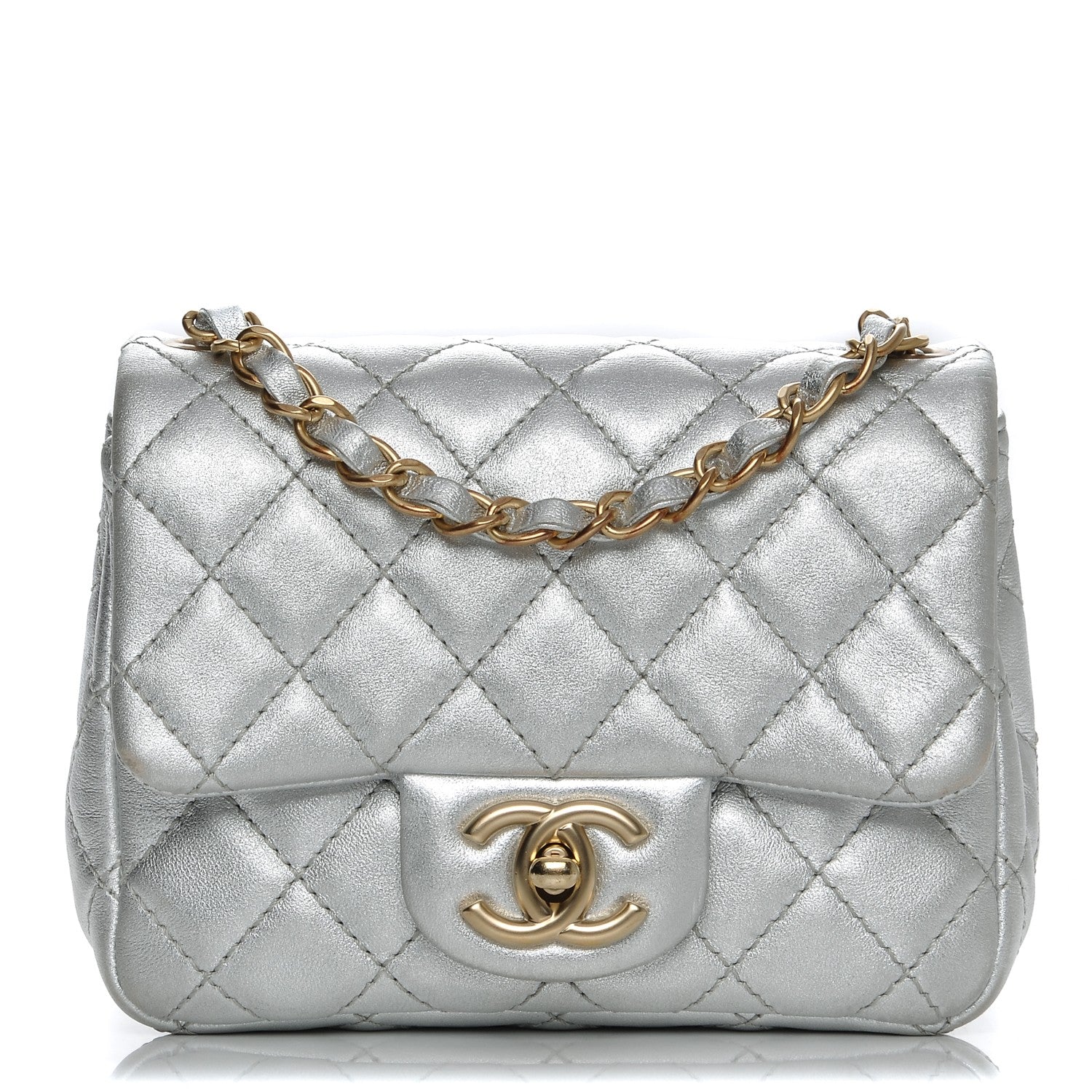 Chanel Metallic Lambskin Quilted Mini Square Flap Silver 1 of 7