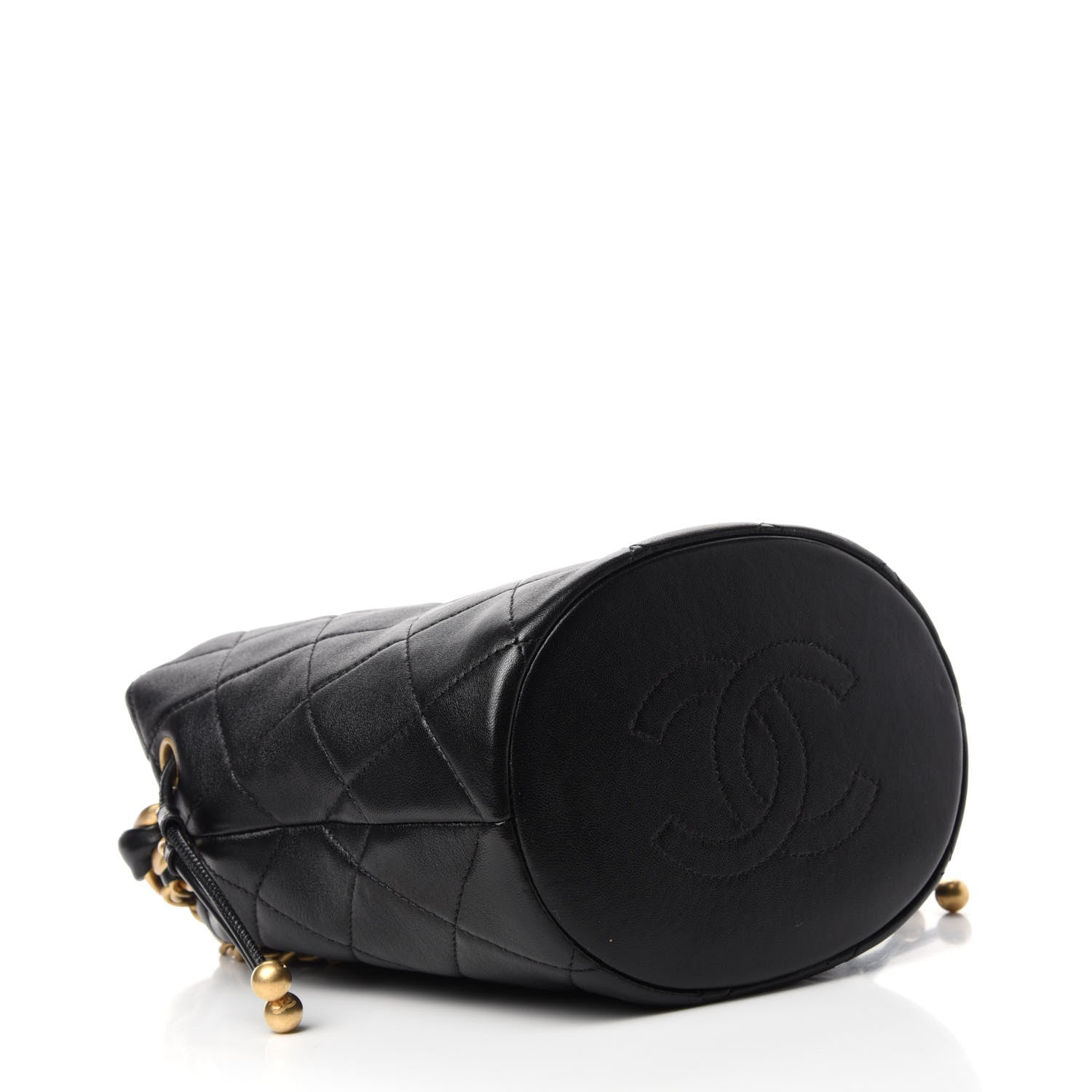 Chanel Shiny Lambskin Quilted Small Chain Is More Drawstring Bag Black 4 of 11