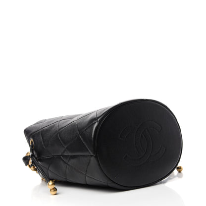 Chanel Shiny Lambskin Quilted Small Chain Is More Drawstring Bag Black 4 of 11