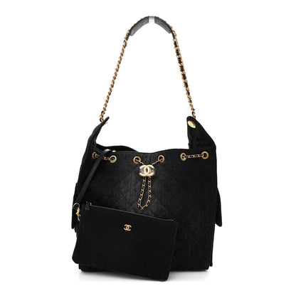 Chanel Washed Denim Quilted Medium Chanel 25 Handbag Black 5 of 21