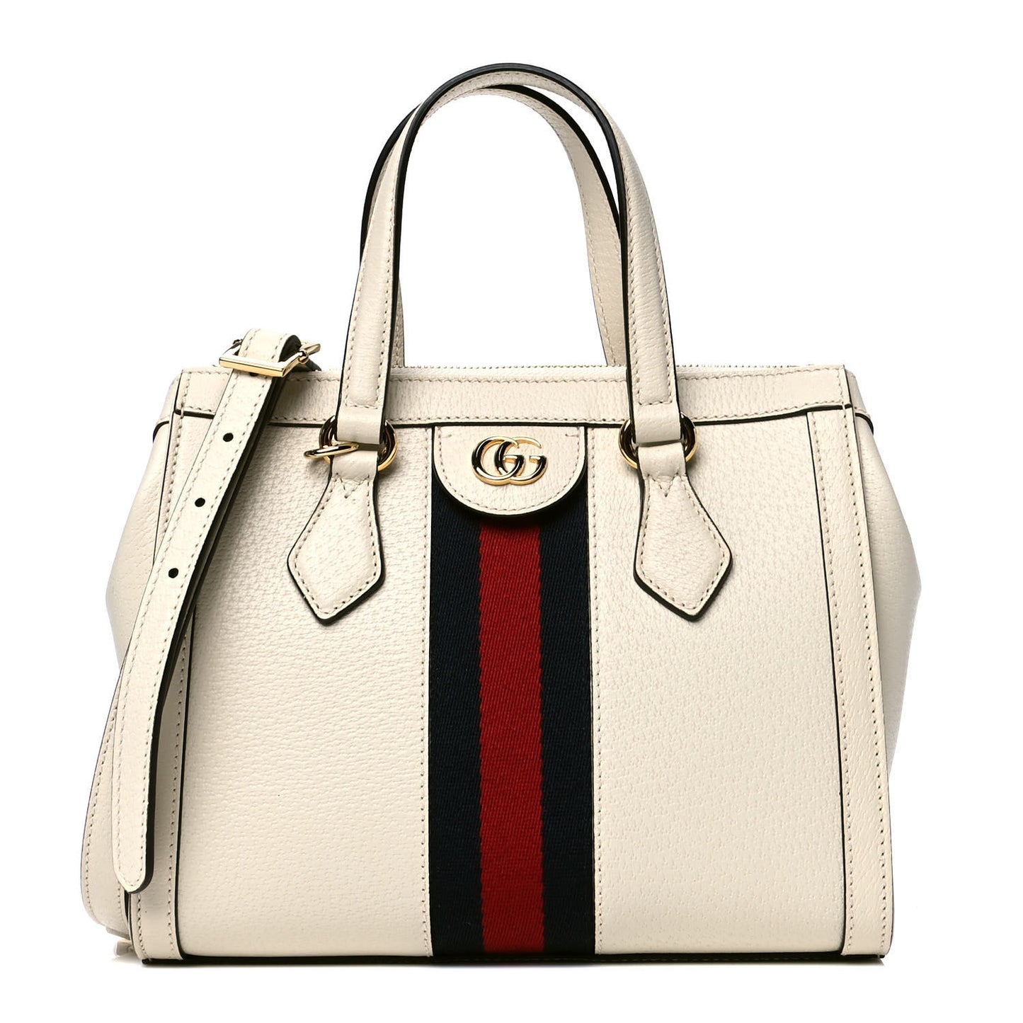 Textured Calfskin Web Small Ophidia Tote Bag Mystic White