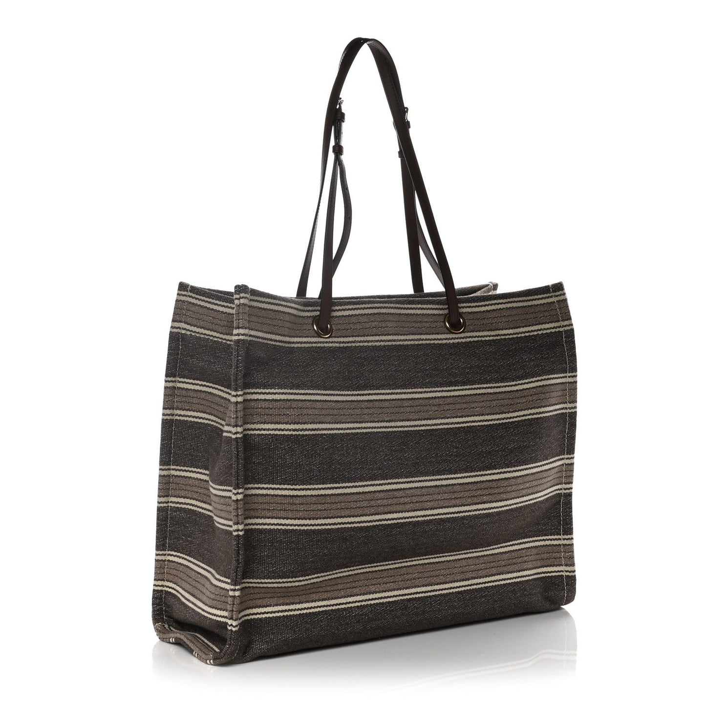 Canvas Calfskin Jacquard Vertical Cabas Grey Brown