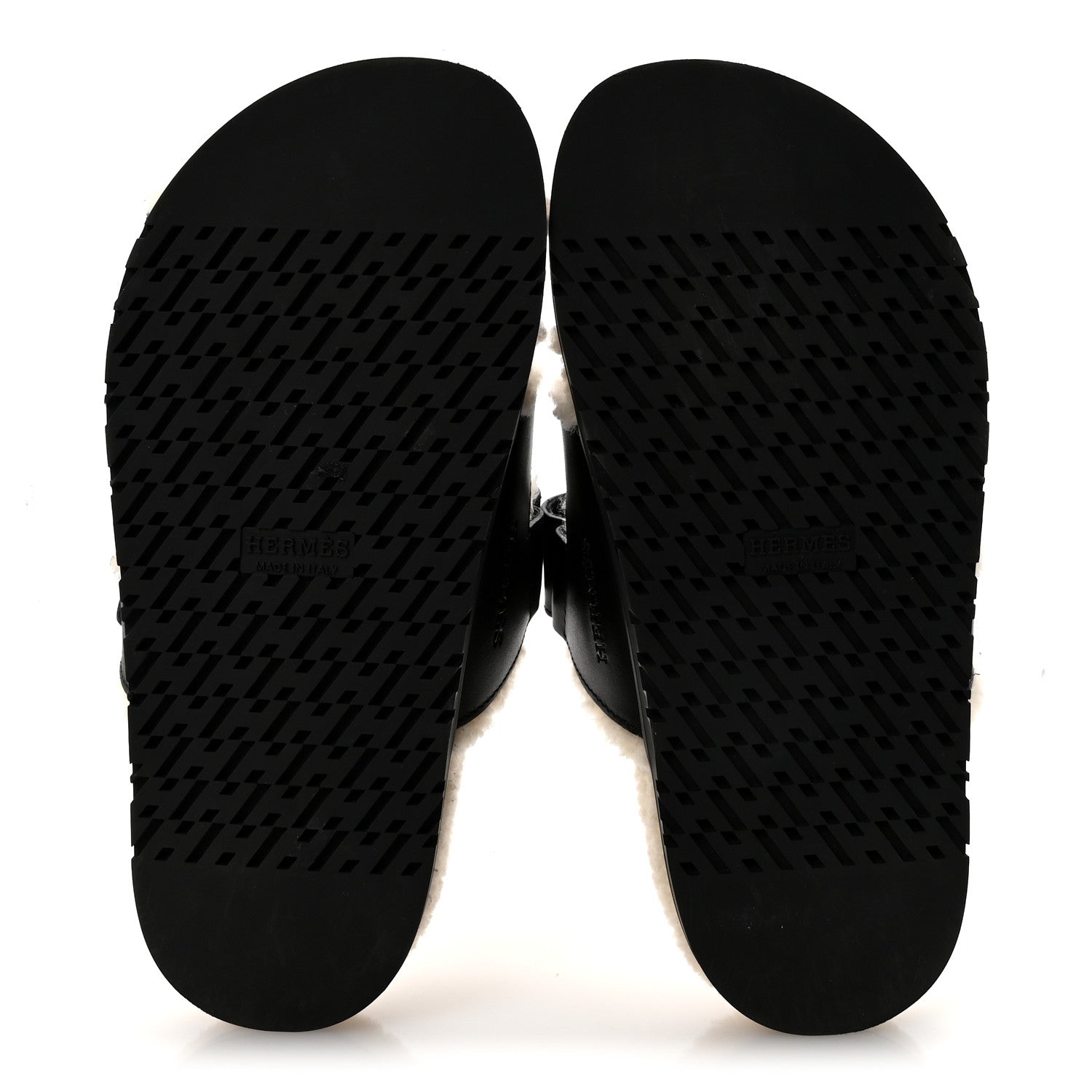 Hermes Calfskin Woolskin Womens Chypre Sandals 35.5 Black Ecru 6 of 9