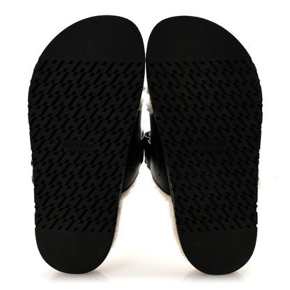 Hermes Calfskin Woolskin Womens Chypre Sandals 35.5 Black Ecru 6 of 9