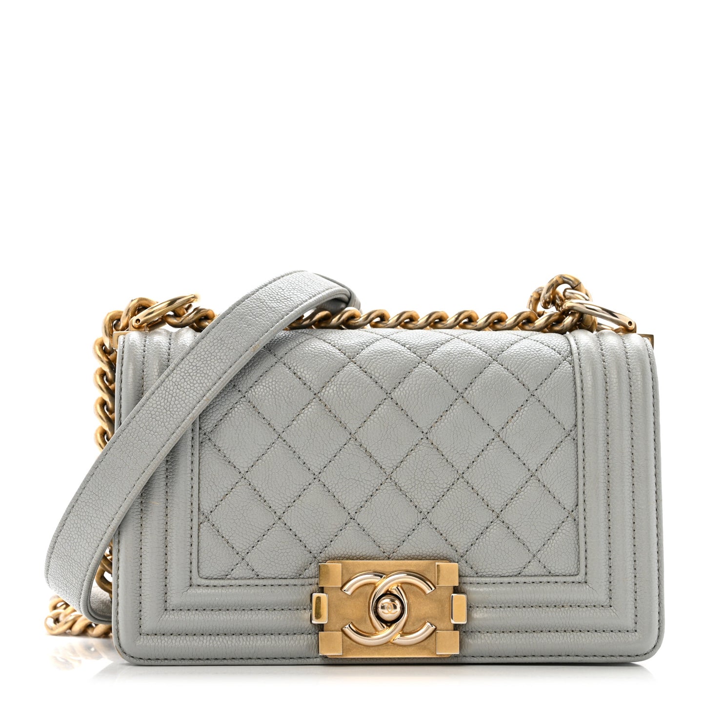 Caviar Quilted Small Boy Flap Light Grey