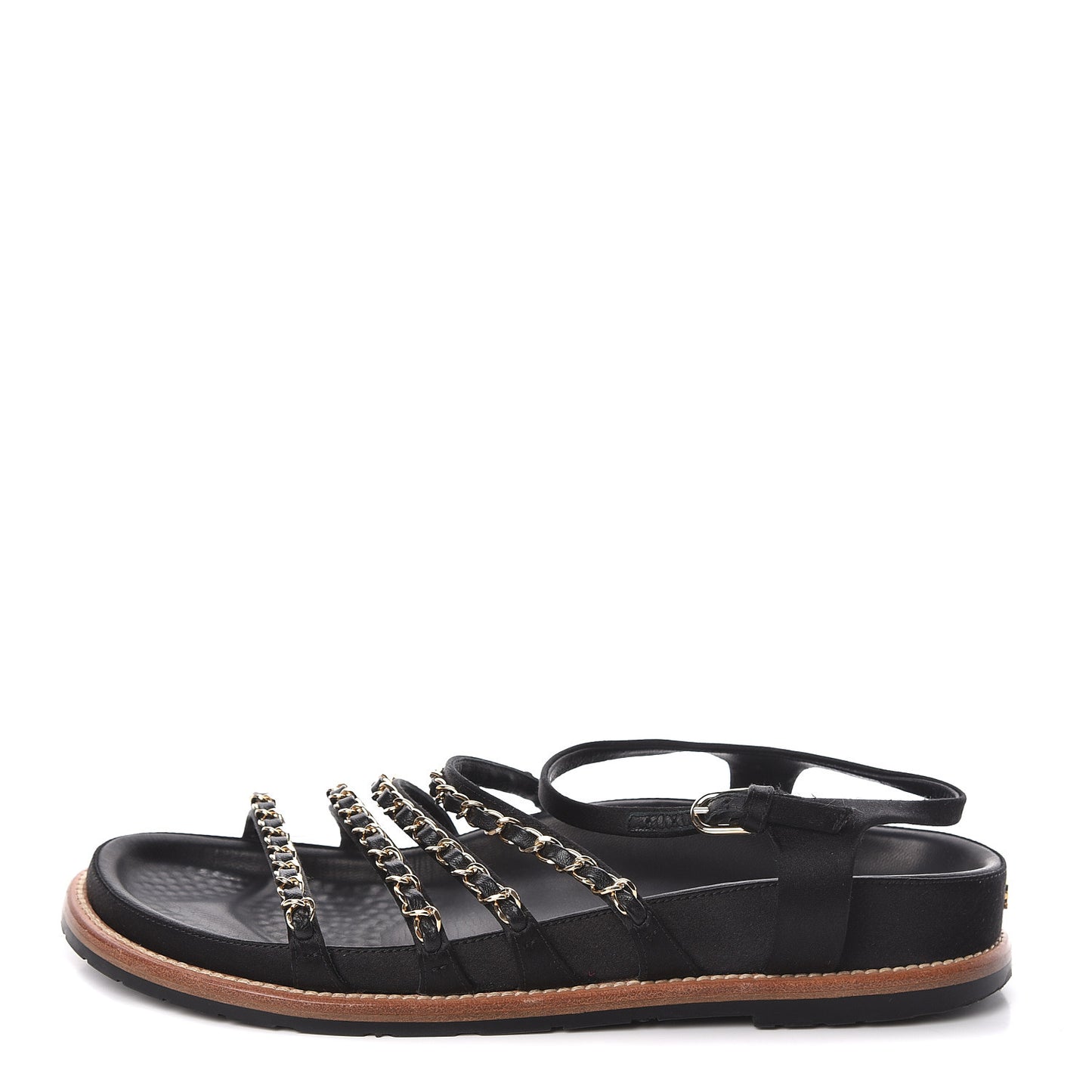 Satin Chain Flat Sandals 38.5 Black