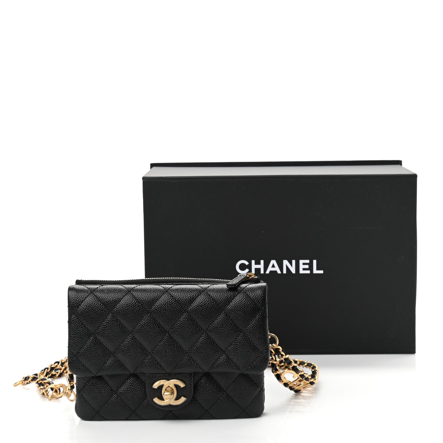 Shiny Caviar Pick Me Up Flap Belt Bag Black