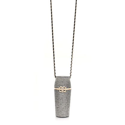 Chanel Metal Resin Lambskin Crystal Lipstick Case Long Necklace On Chain Silver Black Gold 1 of 5