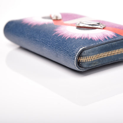 Fendi Vitello Elite Crystal Eye Monster Mini Zip Around Wallet Cobalt Lavender Pink 9 of 13