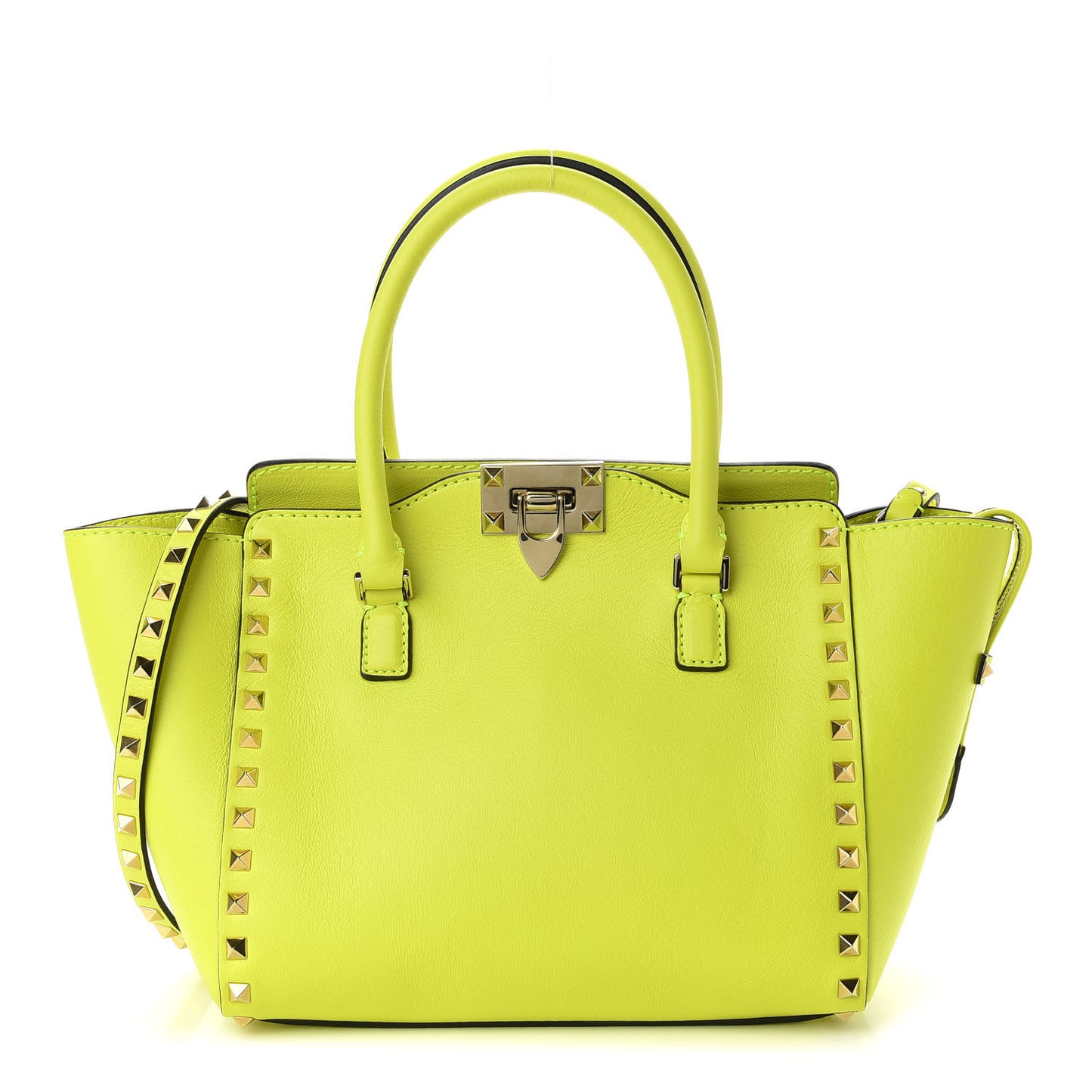 Vitello Small Rockstud Double Handle Tote Yellow Fluo