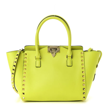 Valentino Garavani Vitello Small Rockstud Double Handle Tote Yellow Fluo 1 of 9