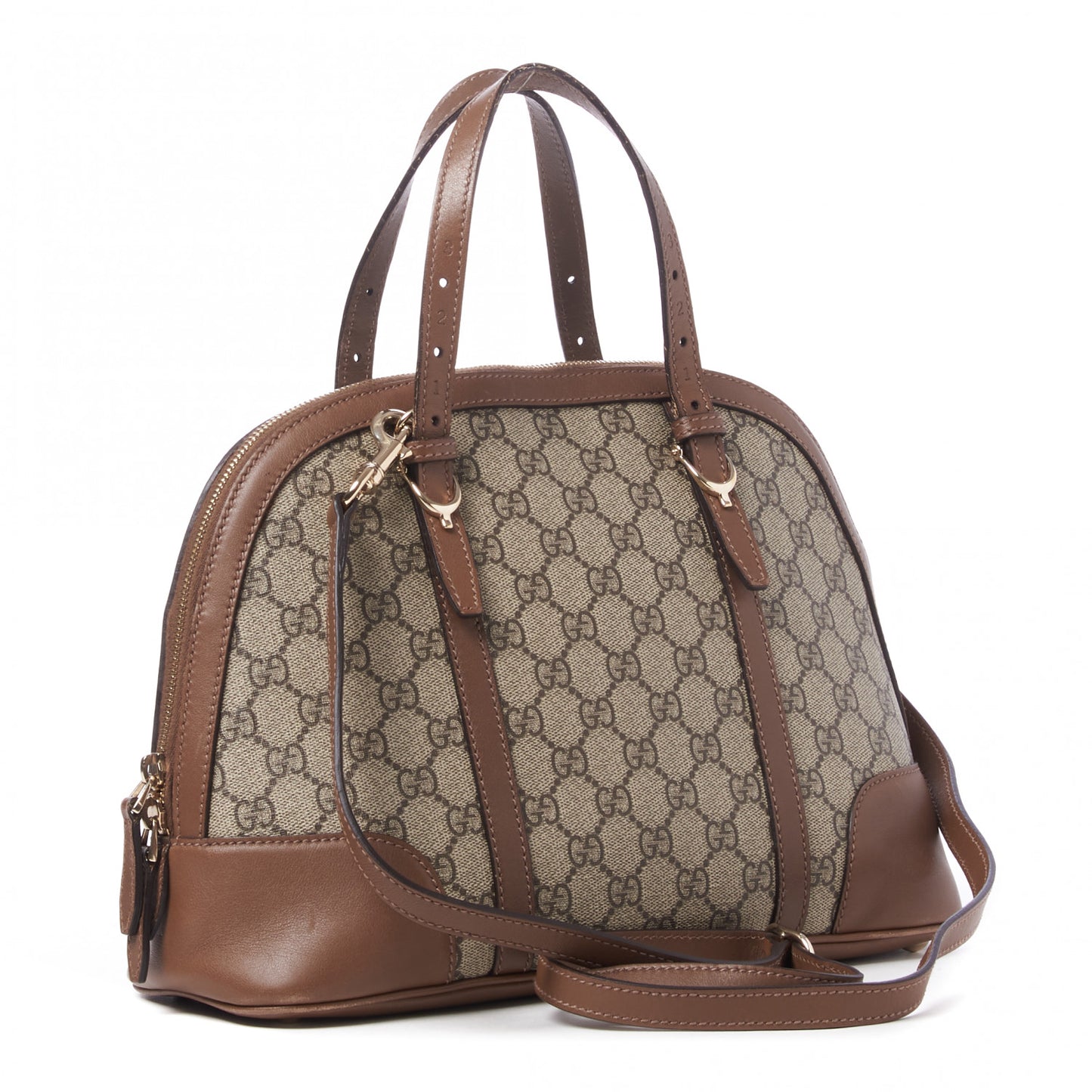 GG Supreme Monogram Margaux Calfskin Small Nice Top Handle Dome Bag Beige Ebony Acero