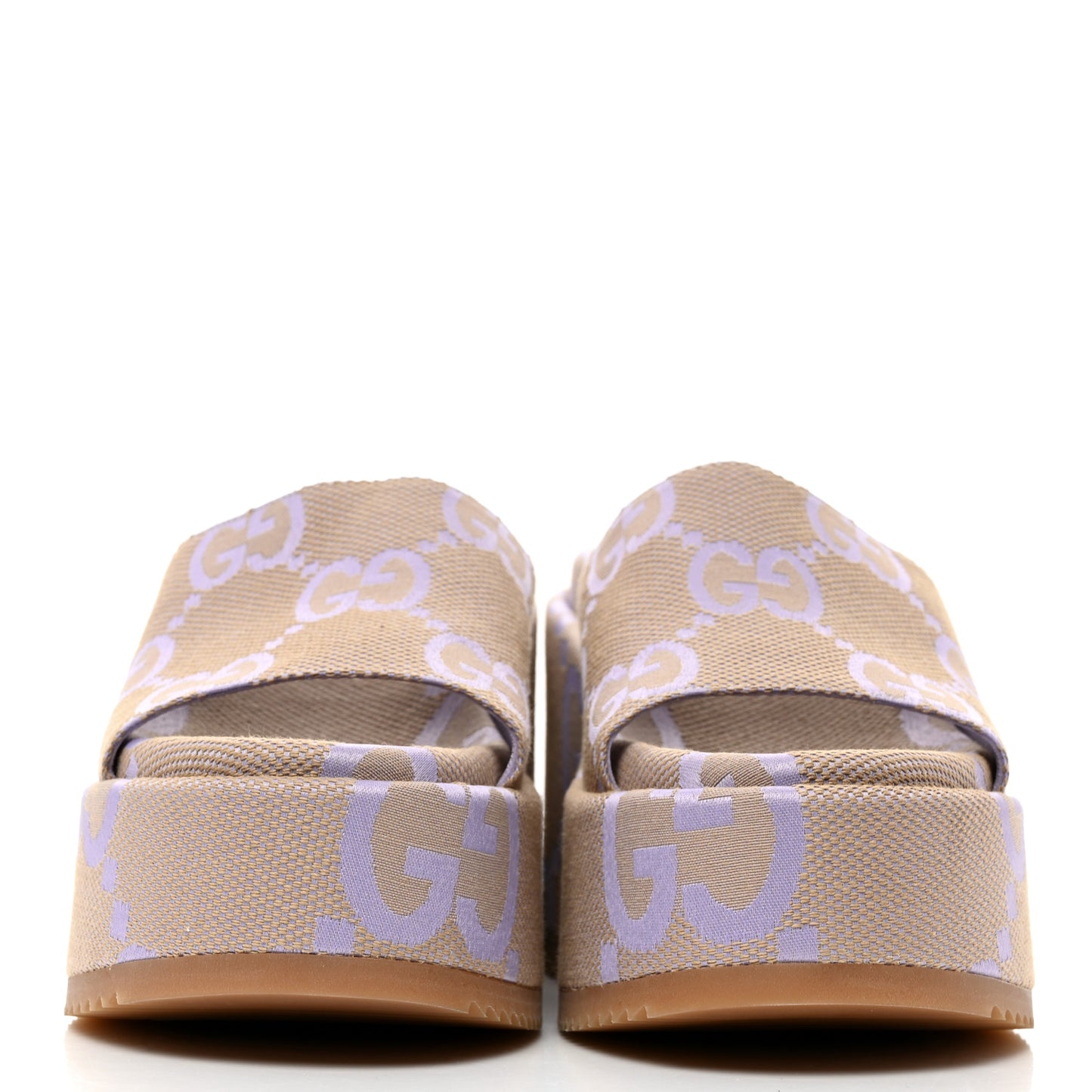 Monogram Jumbo GG Platform Slide Wedge Sandals 38 Beige Lapis