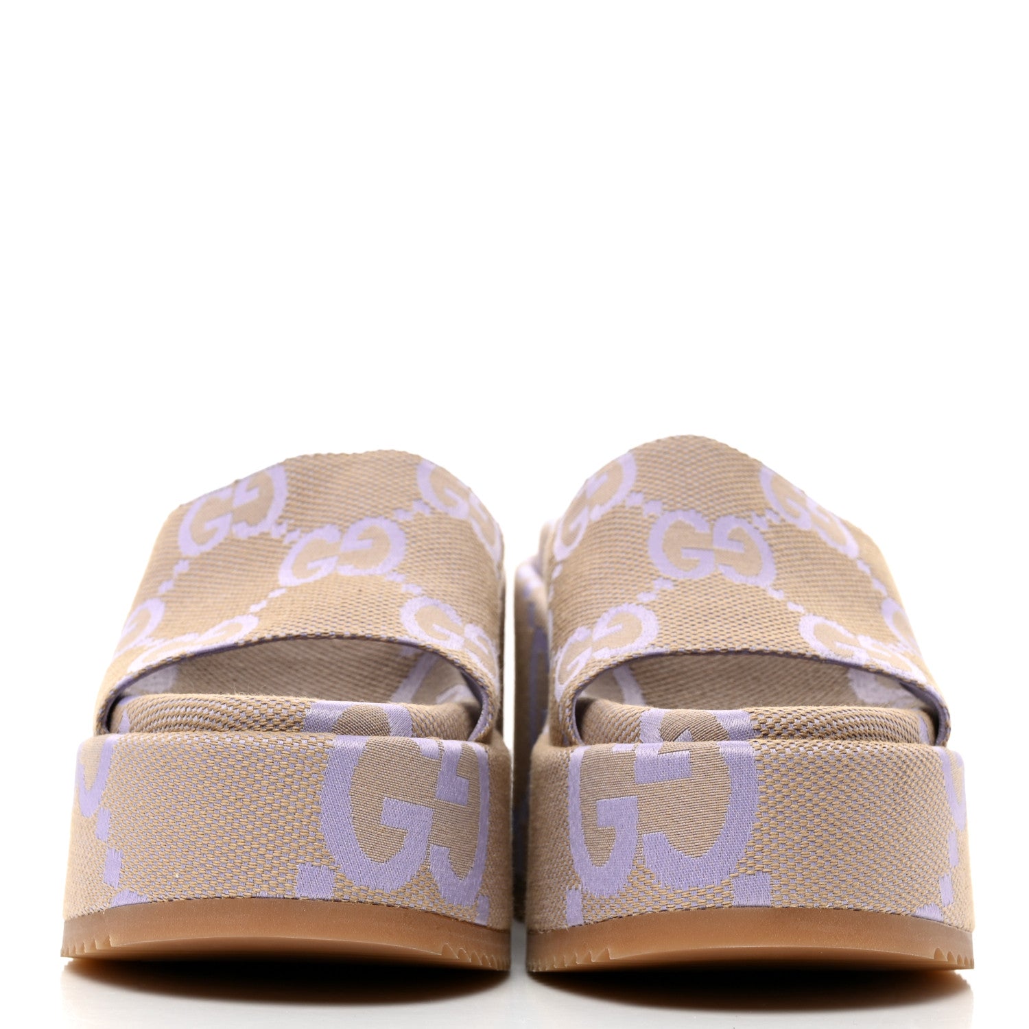 Gucci Monogram Jumbo GG Platform Slide Wedge Sandals 38 Beige Lapis 2 of 8