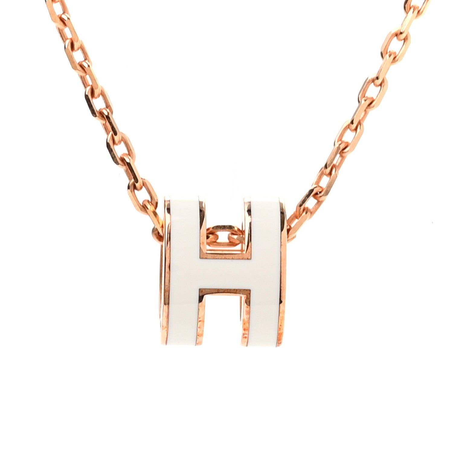 Hermes Lacquered Rose Gold Mini Pop H Pendant Necklace White 4 of 6