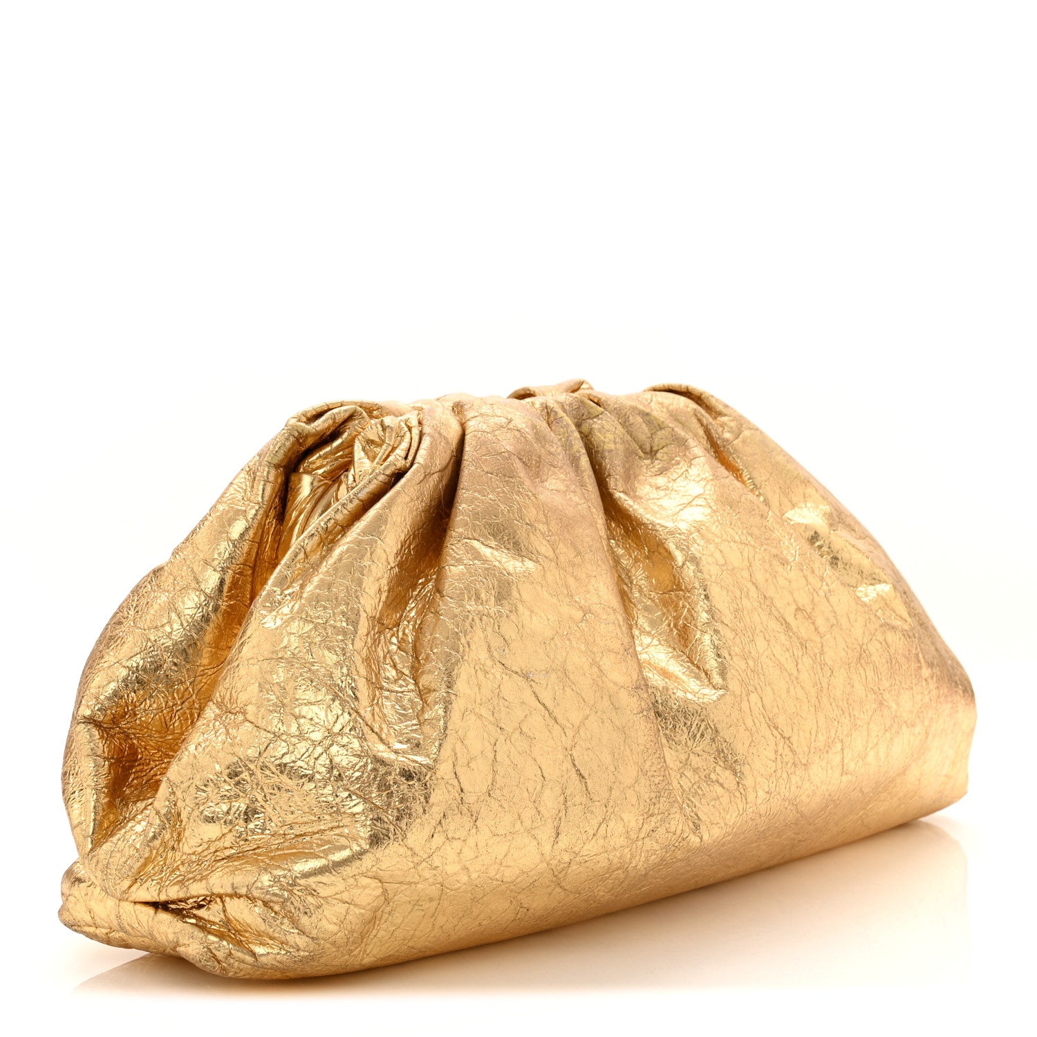 Bottega Veneta Metallic Crinkled Lambskin The Pouch Oversized Clutch Oro 3 of 10
