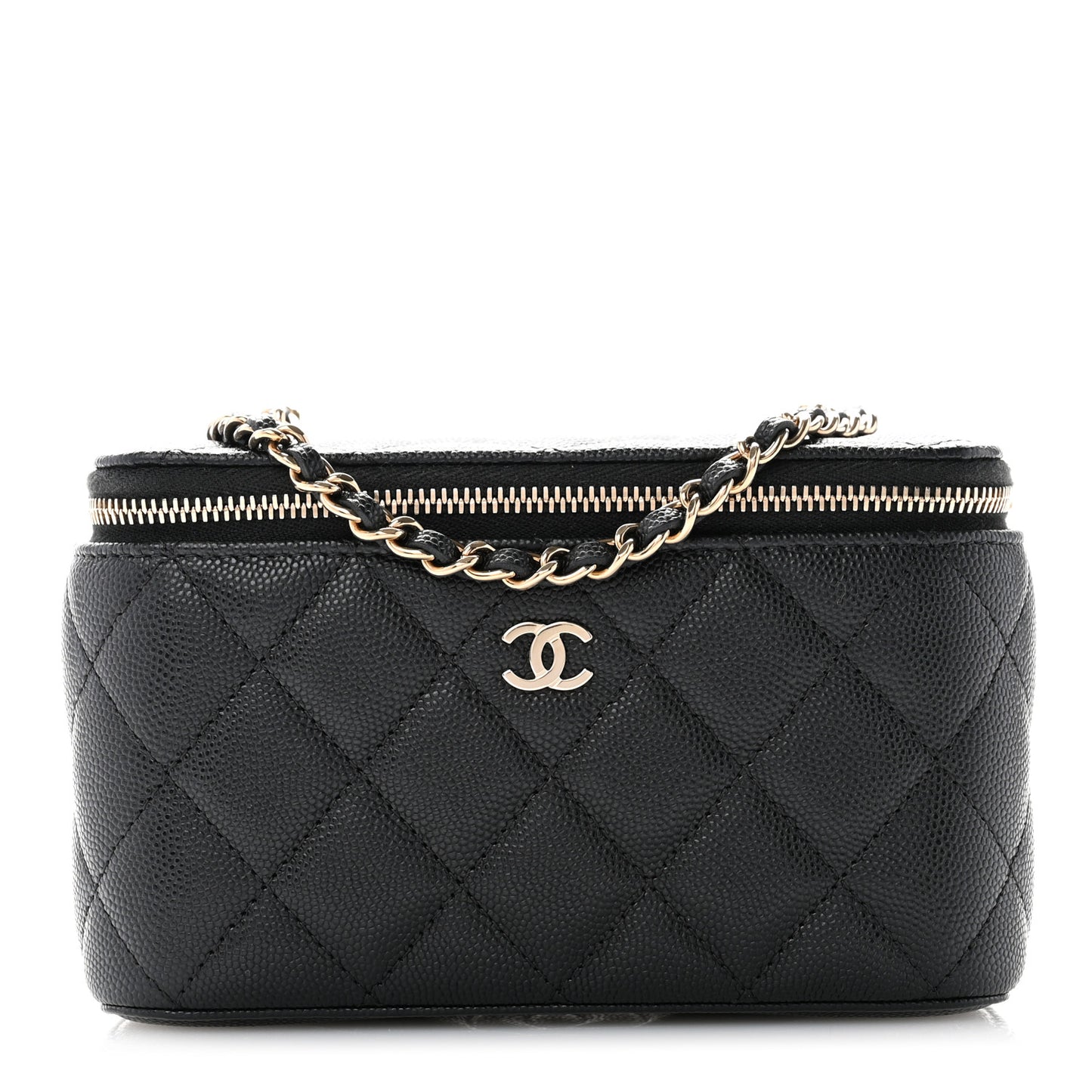 Caviar Quilted Small Vanity Case With Chain Black