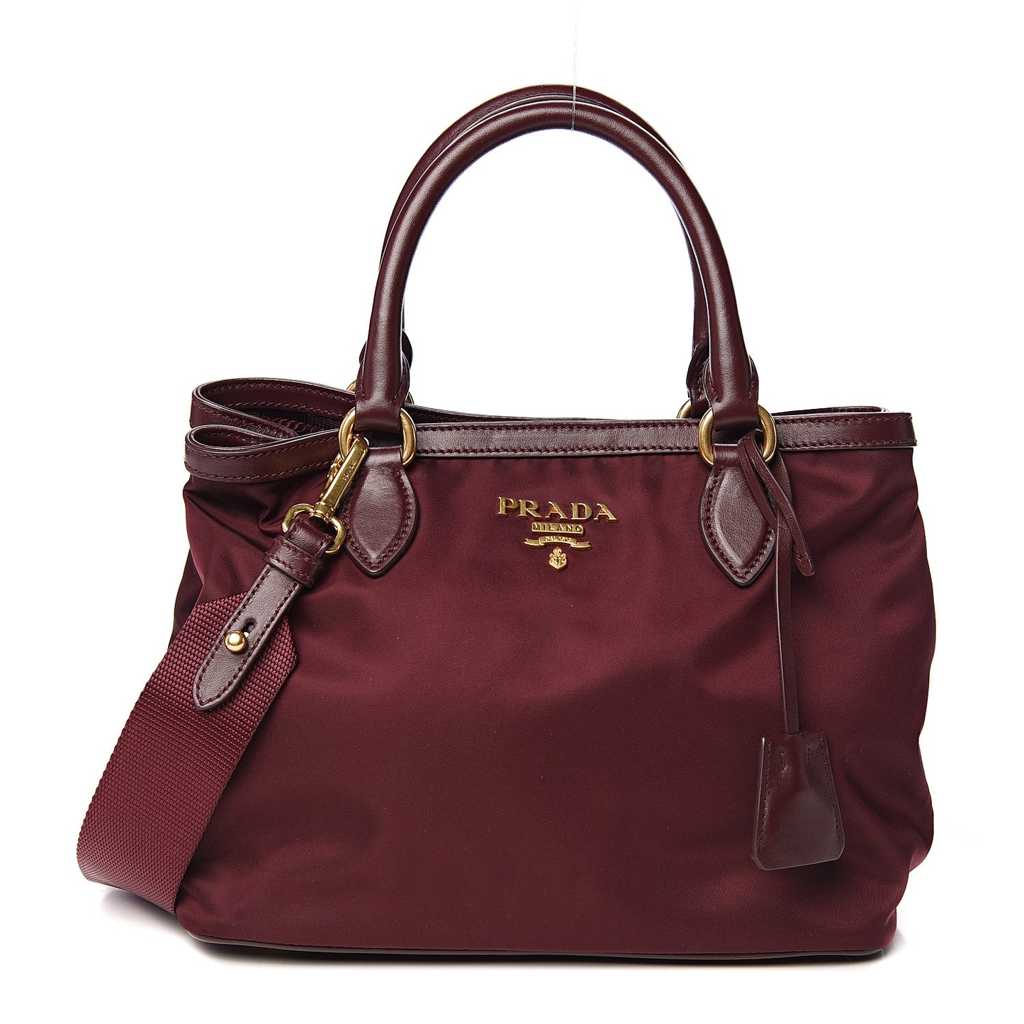 Tessuto Nylon Soft Calf Small Tote Granato