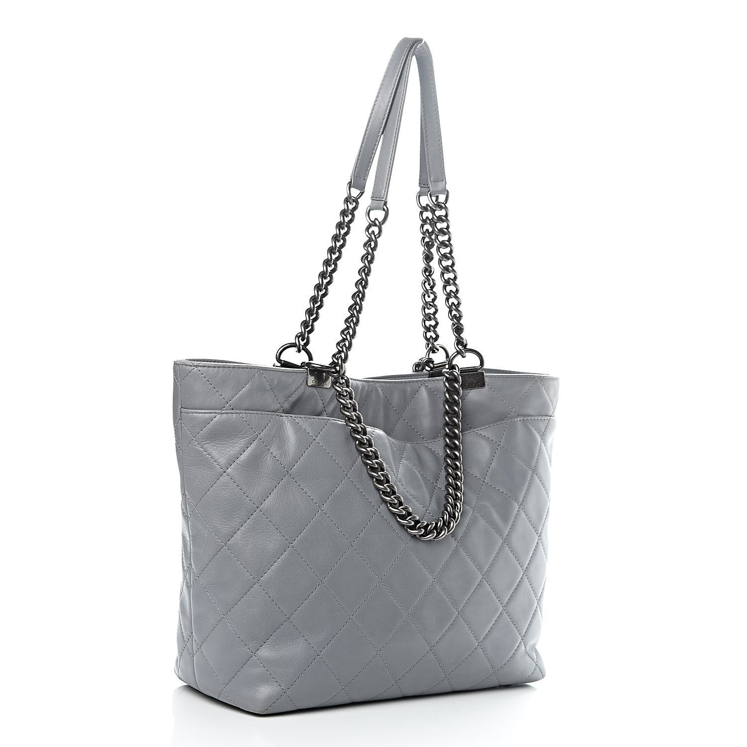 Chanel Calfskin Quilted Large Shopping In Chains Tote Light Grey 3 of 15