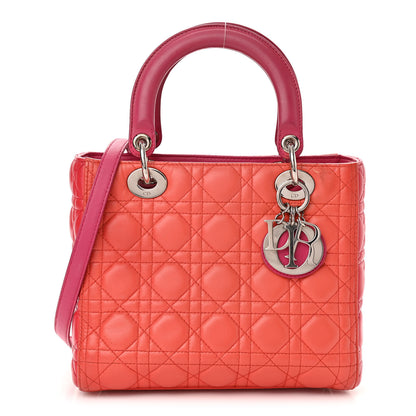 Christian Dior Lambskin Cannage Medium Bi-Color Lady Dior Orange Fuchsia 1 of 16