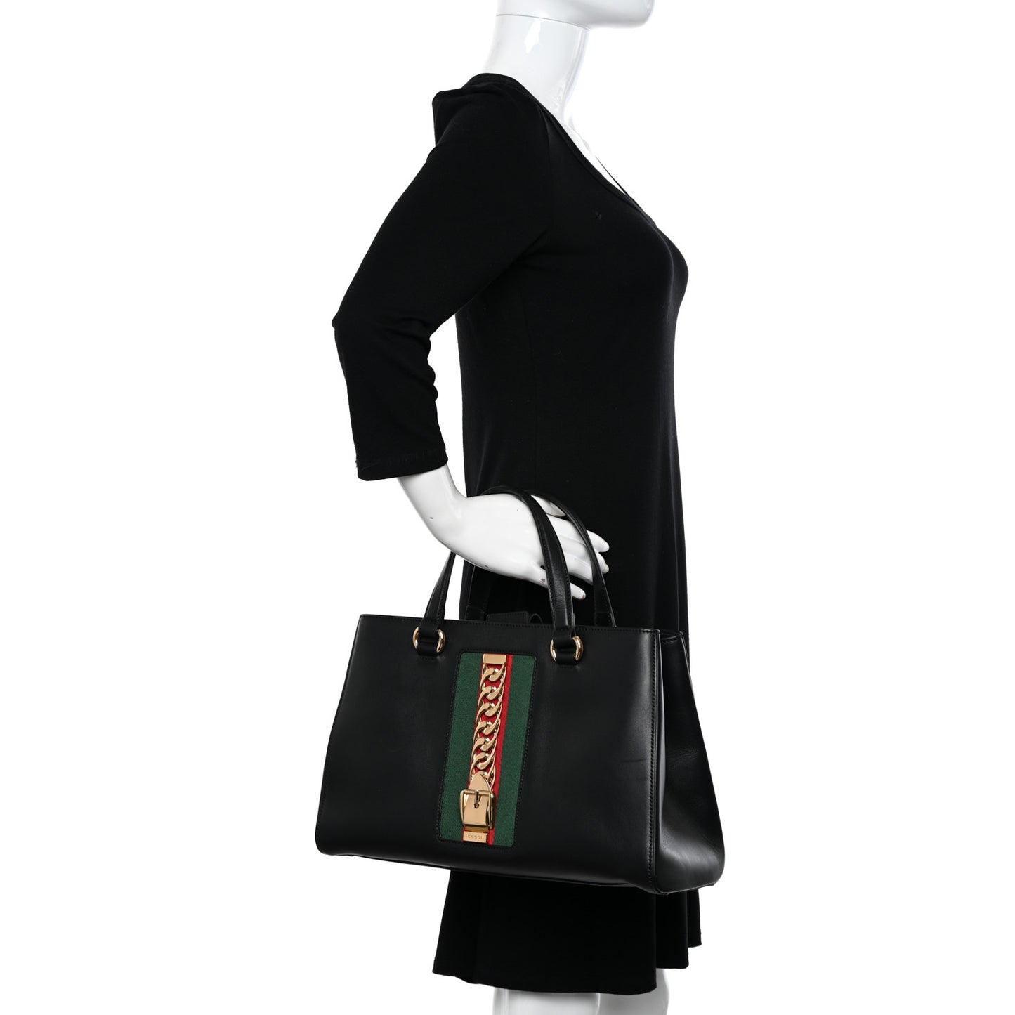 Calfskin Large Sylvie Top Handle Tote Black