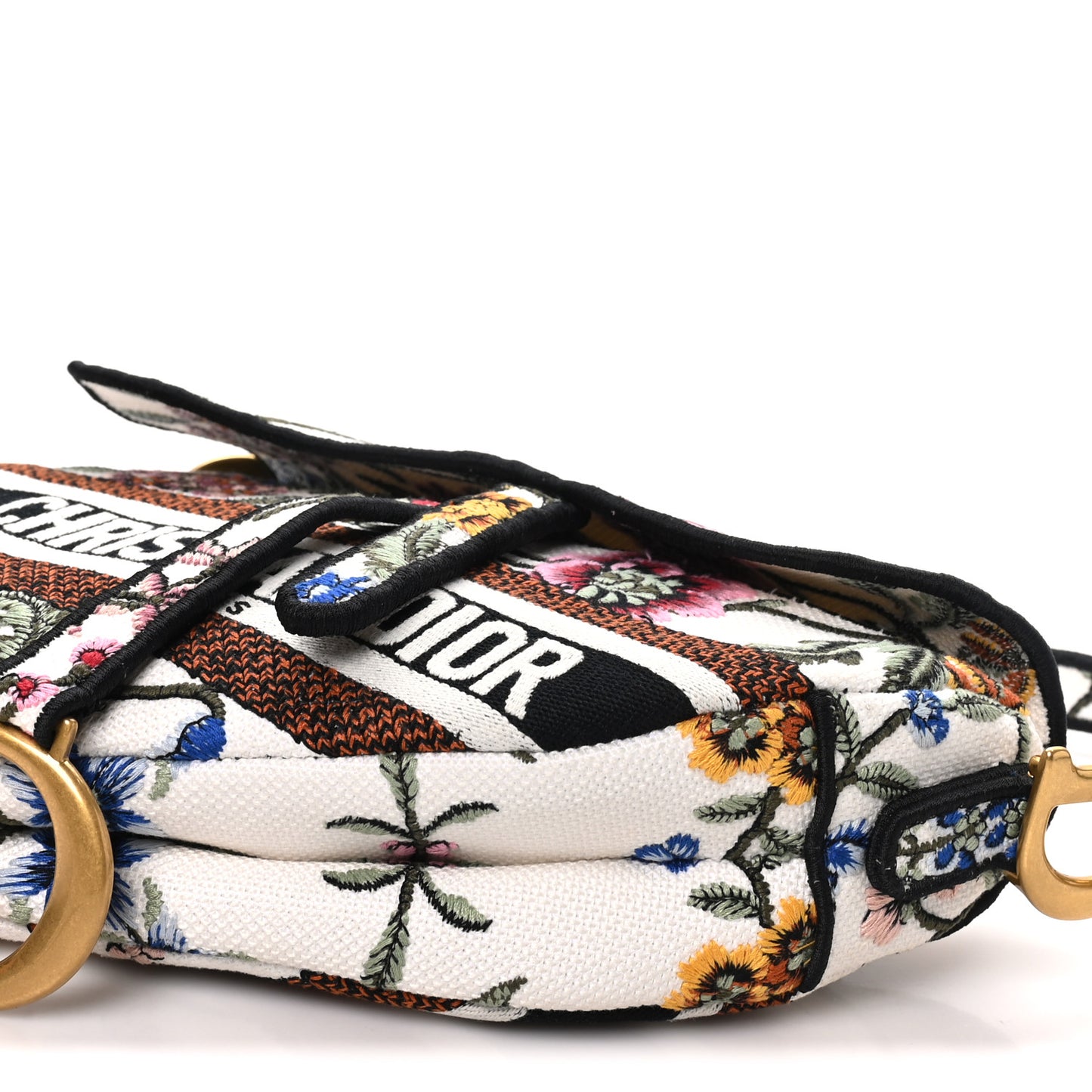 Canvas Embroidered Petites Fleurs Saddle Bag White Multicolor