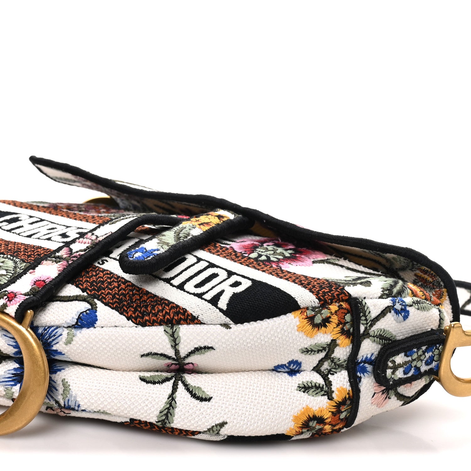 Christian Dior Canvas Embroidered Petites Fleurs Saddle Bag White Multicolor 10 of 10