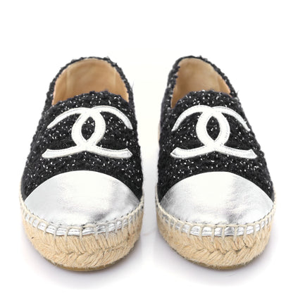 Chanel Metallic Lambskin Tweed CC Espadrilles 37 Black Silver 2 of 8