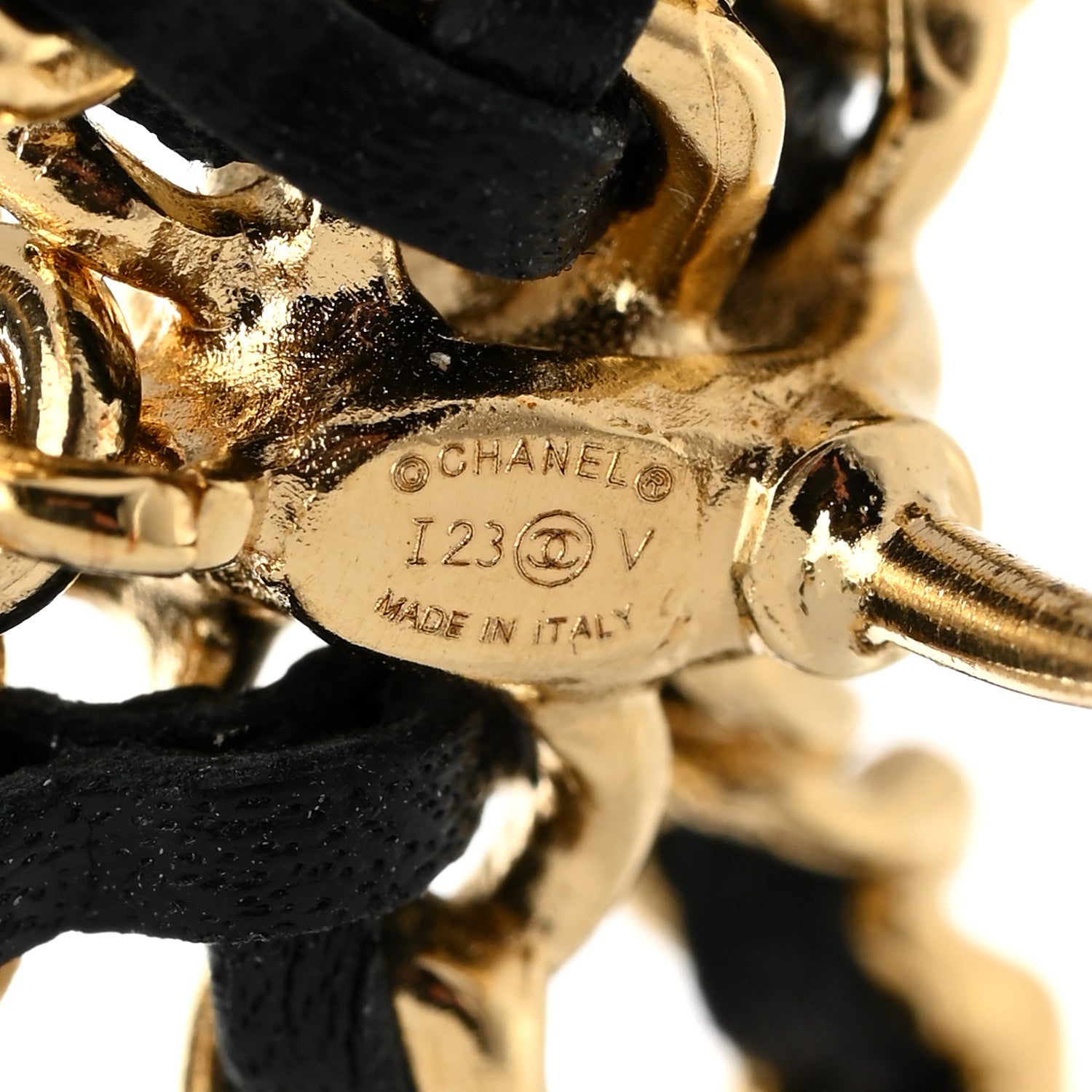 Chanel Lambskin Chain Bow Stud Earrings Black Gold 4 of 5