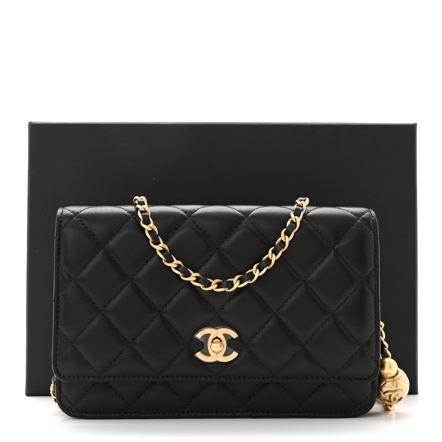 Chanel Lambskin Quilted CC Pearl Crush Wallet on Chain WOC Black 11 of 11