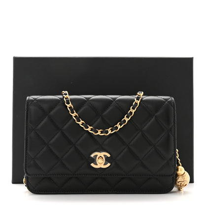 Chanel Lambskin Quilted CC Pearl Crush Wallet on Chain WOC Black 11 of 11