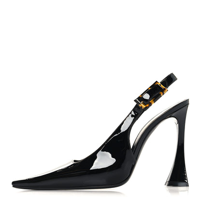 Saint Laurent Vernice Gloss Dune 110 Slingback Pumps 40 Black 1 of 11
