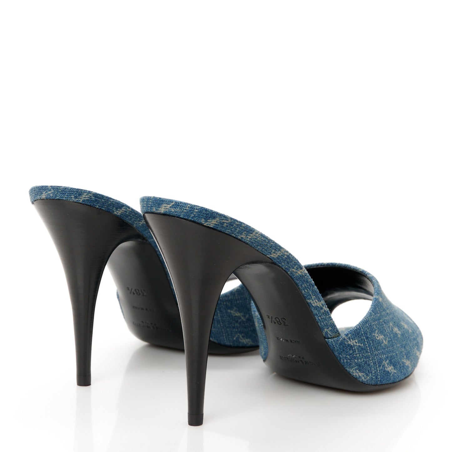 Denim Monogram La 16 Mule Sandals 38.5 Blue Jeans