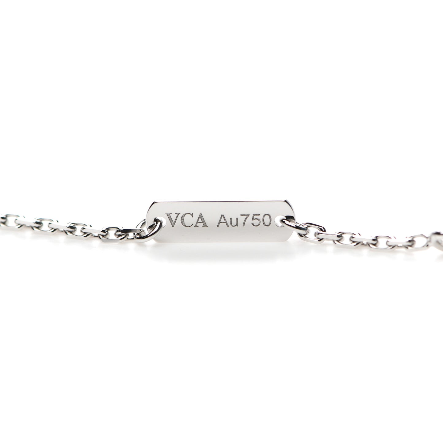 18K White Gold Diamond Guilloche Vintage Alhambra Pendant Necklace