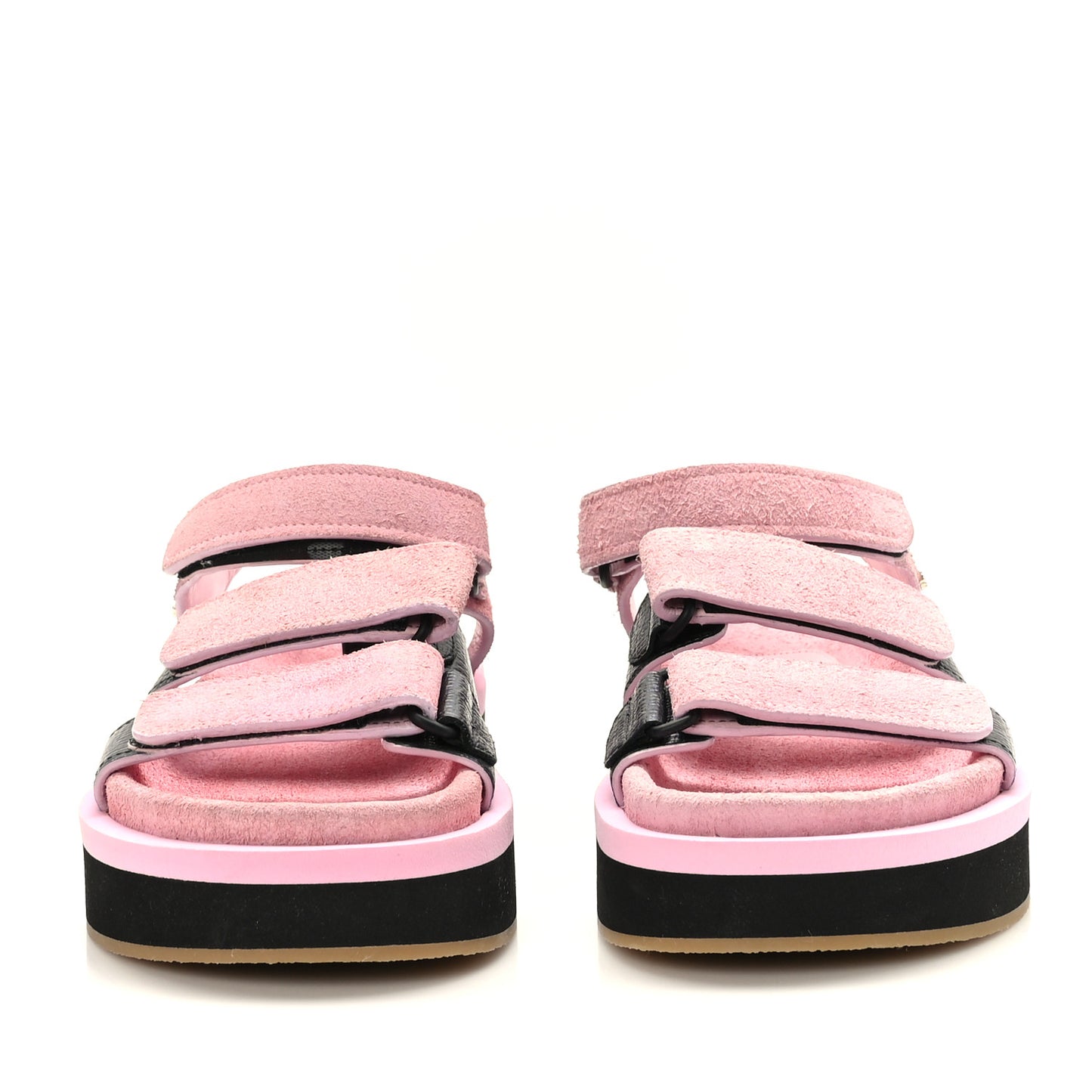 Suede Calfskin Velcro Flat Sandals 36 Light Pink