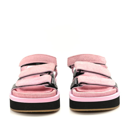 Chanel Suede Calfskin Velcro Flat Sandals 36 Light Pink 2 of 8