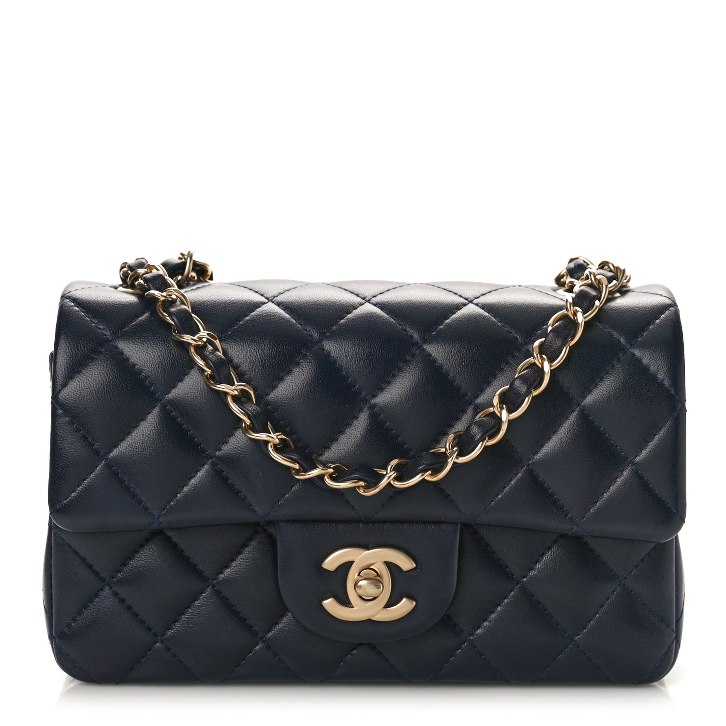 Lambskin Quilted Mini Rectangular Flap Navy