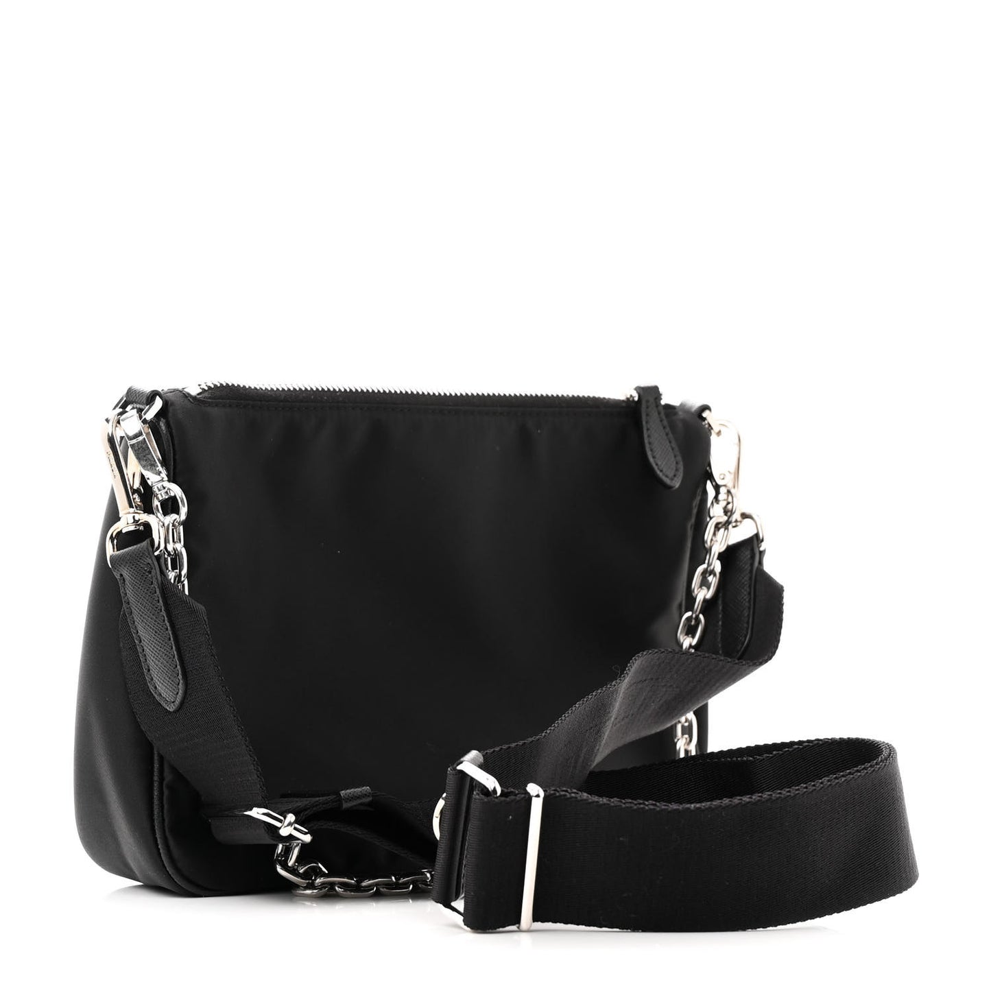 Re-Nylon Saffiano Double Pouch Shoulder Bag Black