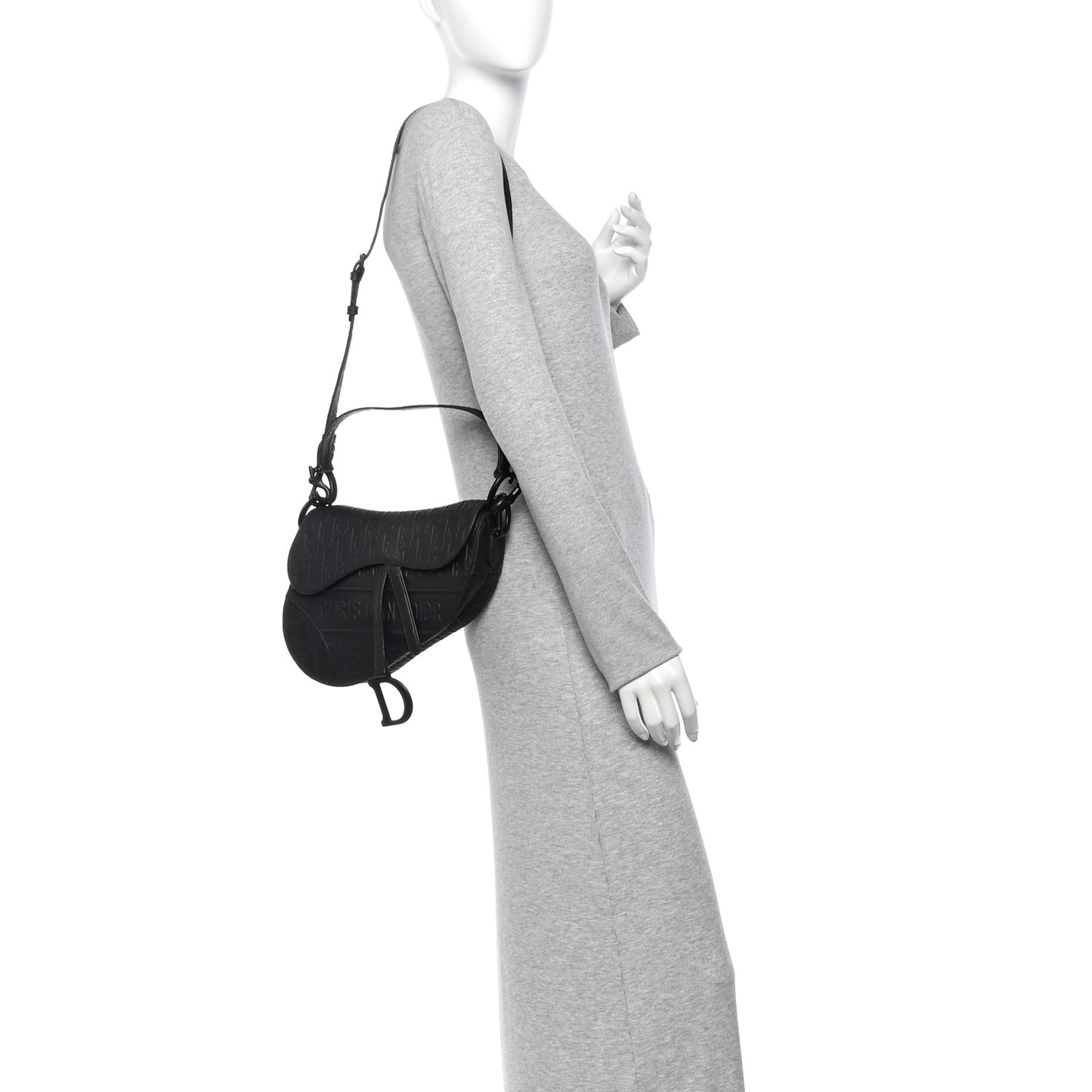 Calfskin Embossed Oblique Saddle Bag With Strap Black