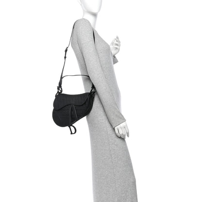 Christian Dior Calfskin Embossed Oblique Saddle Bag With Strap Black 2 of 10