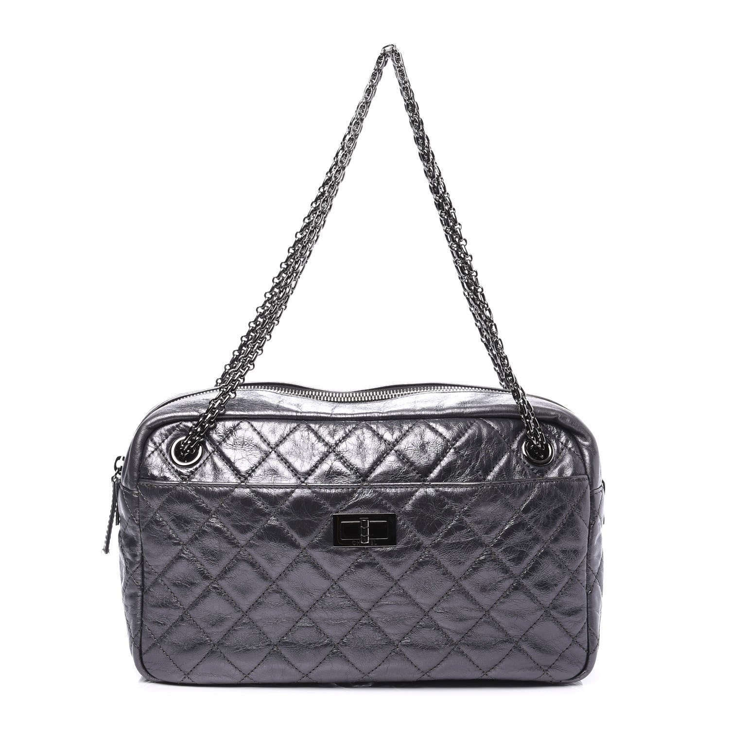 Chanel Metallic Aged Calfskin Quilted Medium Reissue Camera Case Dark Silver 1 of 9