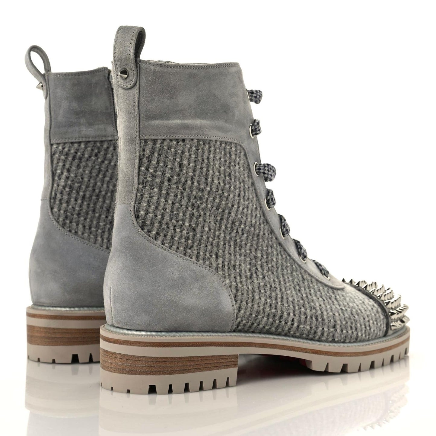 Suede Tweed Spikes Flat Boots 37.5 Grey