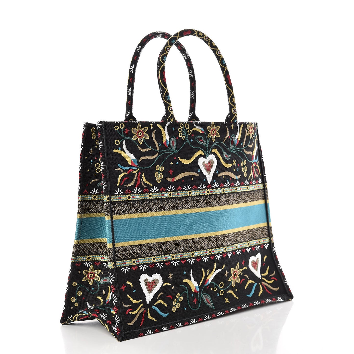 Canvas Embroidered Large Book Tote Black Multicolor