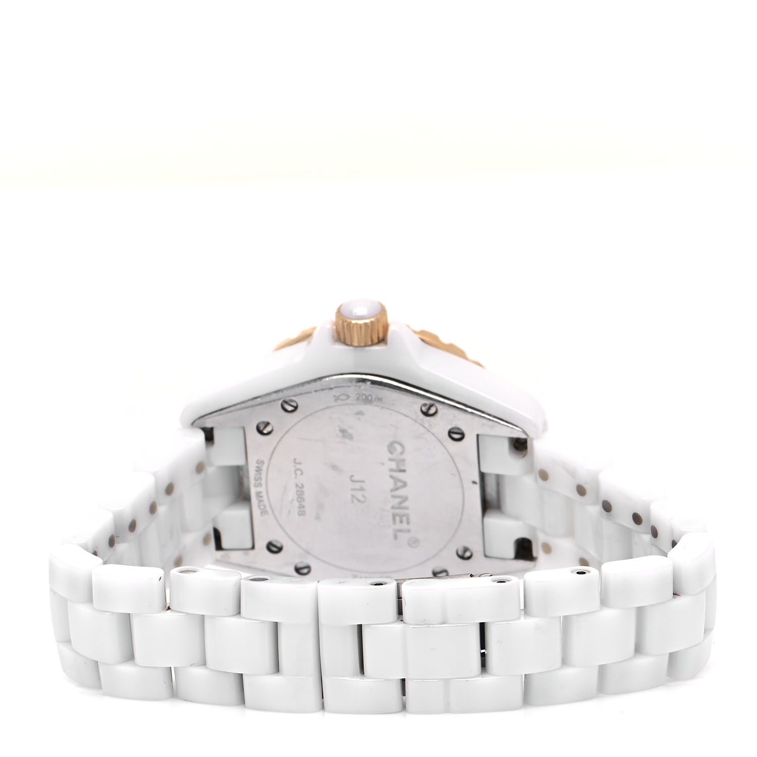 Chanel Stainless Steel 18K Beige Gold Ceramic Diamond 33mm J12 Quartz Watch White 3 of 4