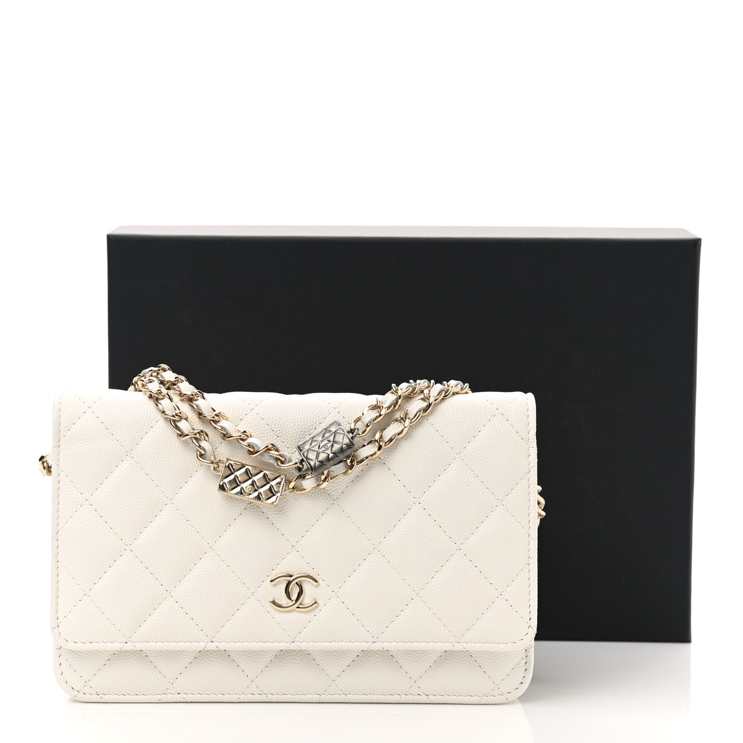 Chanel Caviar Quilted Wallet With Charms On Chain WOC White 12 of 12