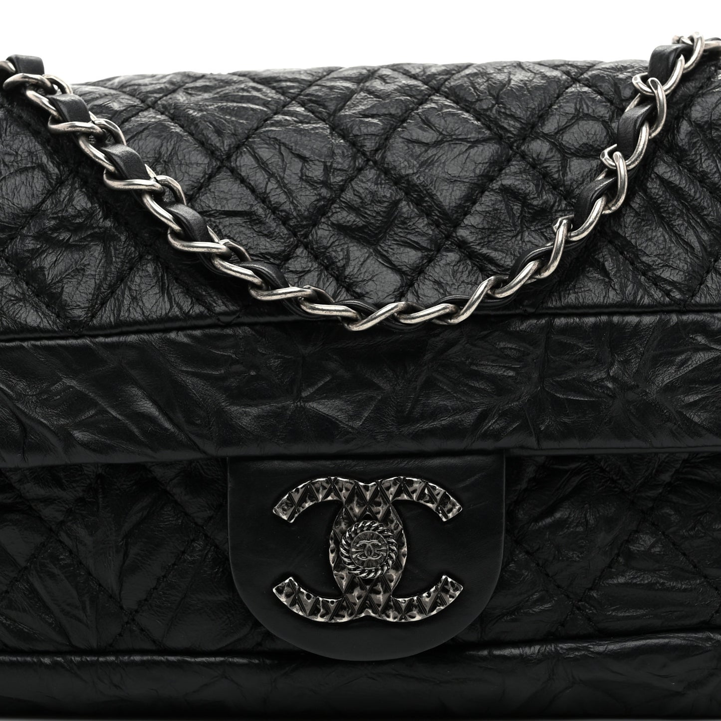 Aged Calfskin Coco Rider Flap Black